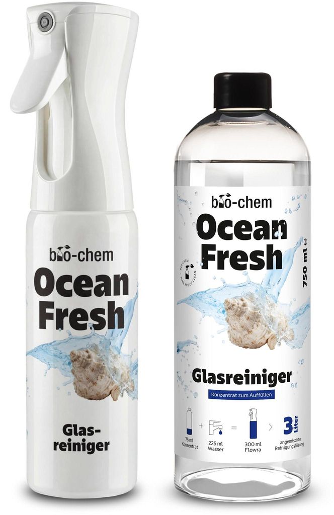 bio-chem Ocean Fresh Glasreiniger Konzentrat | Premium Fensterreiniger für streifenfreien Glanz | für Glas Spiegel Fenster Hochglanzflächen | Du...