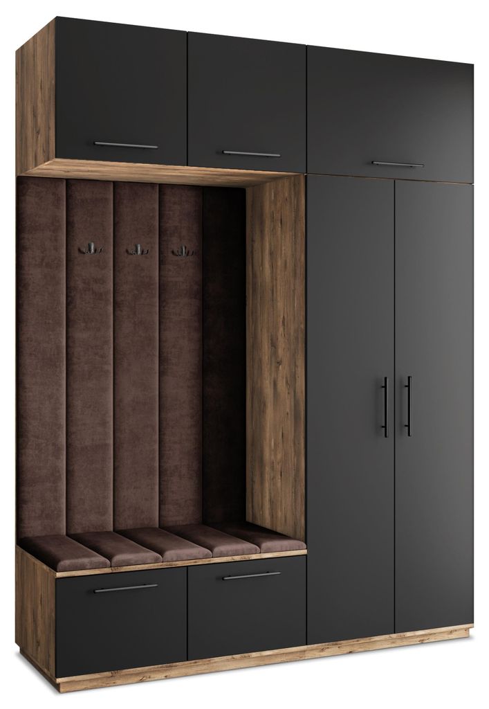 Masseno Garderobe-Set REMA 180/240/60 cm Modern Garderobenschrank Eiche Lefkas, Veloursstoff MONOLITH 29 (Braun)