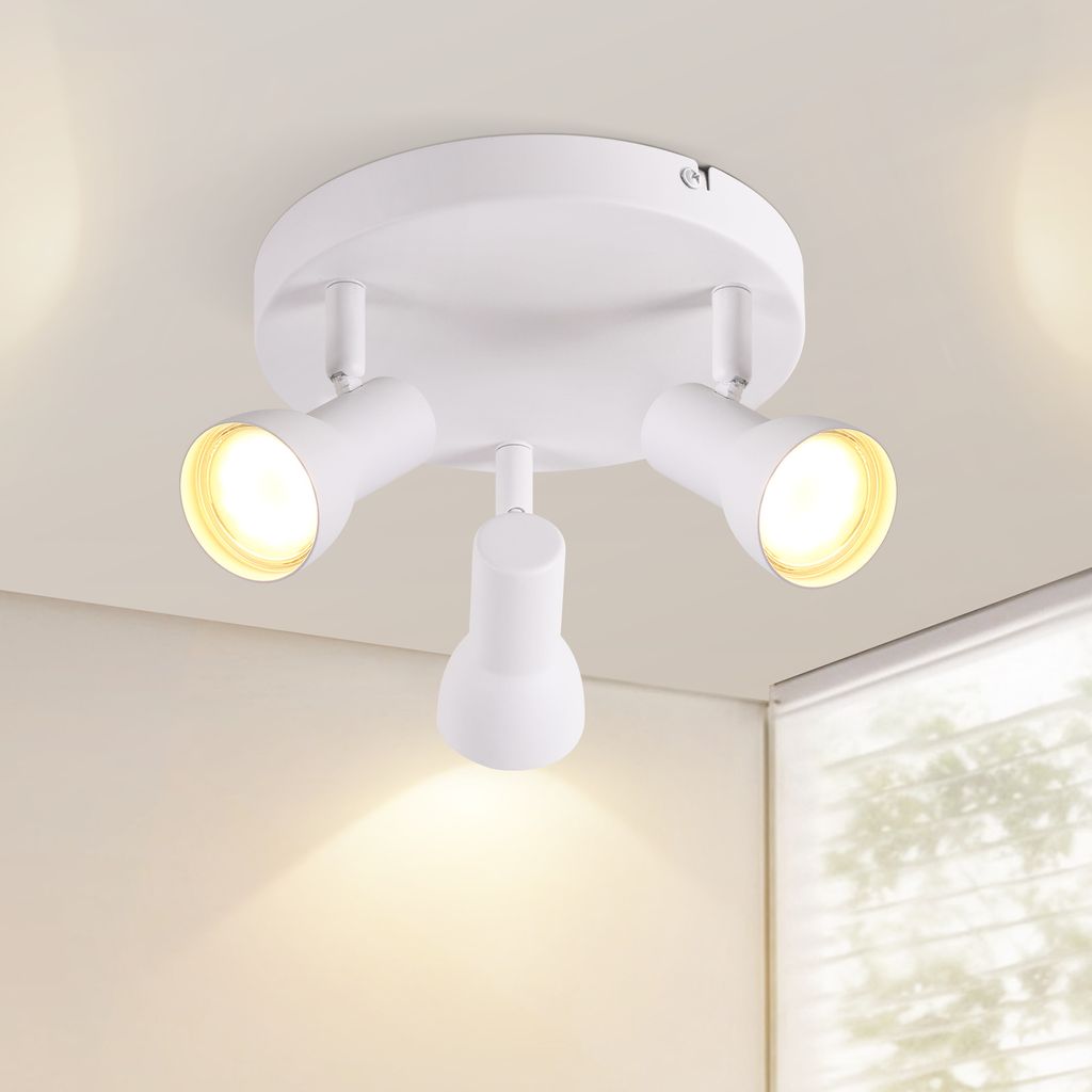 ZMH Deckenstrahler 3 Flammig Deckenlampe Flur Deckenleuchte Modern Design Rund Strahler Innen Weiß Deckenspots Metall GU10 Schwenkbar für Schlafz...