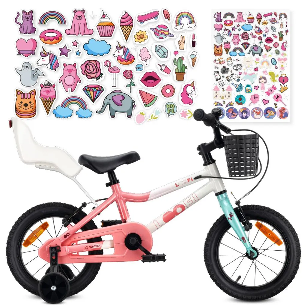 Vélo de ville 14 pouces pour fille avec panier et roues stabilisatrices