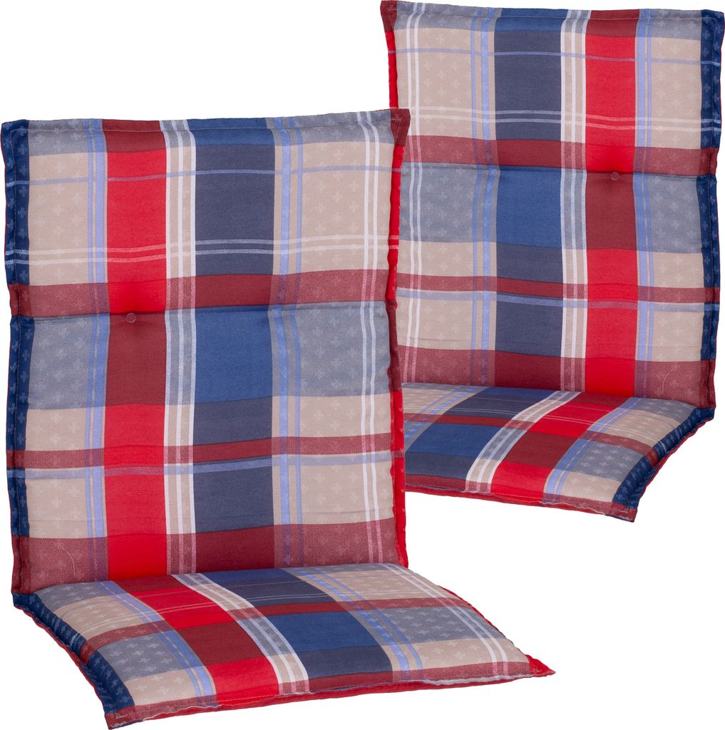 NYVI Niedriglehner Auflagen Rio 100x48 cm 2er Set - Rot Blau Beige Kariert - Gartenstuhl Sitzauflage mit 5 cm Sitzpolster & Wendedesign - Bequem, R...