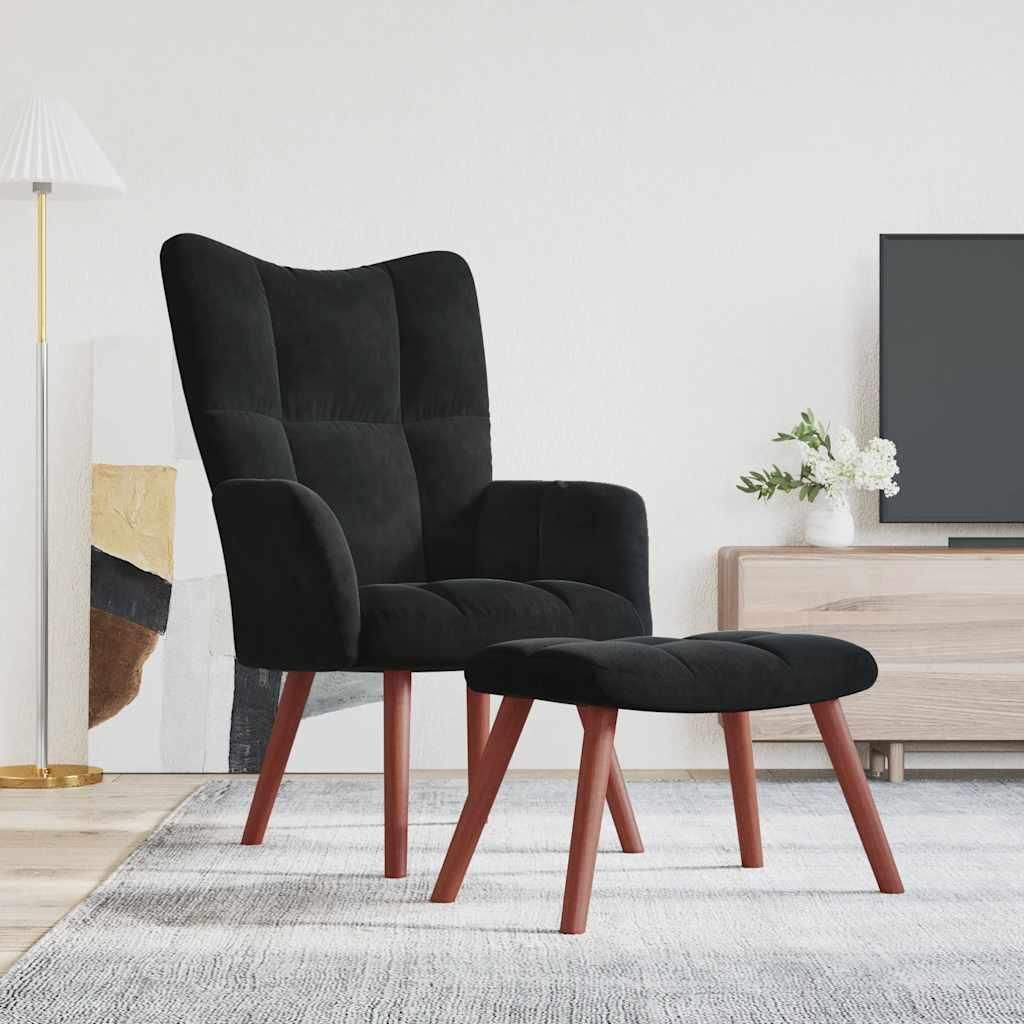 vidaXL Relax kreslo s taburetkou Black Velvet Obrázok produktu 
