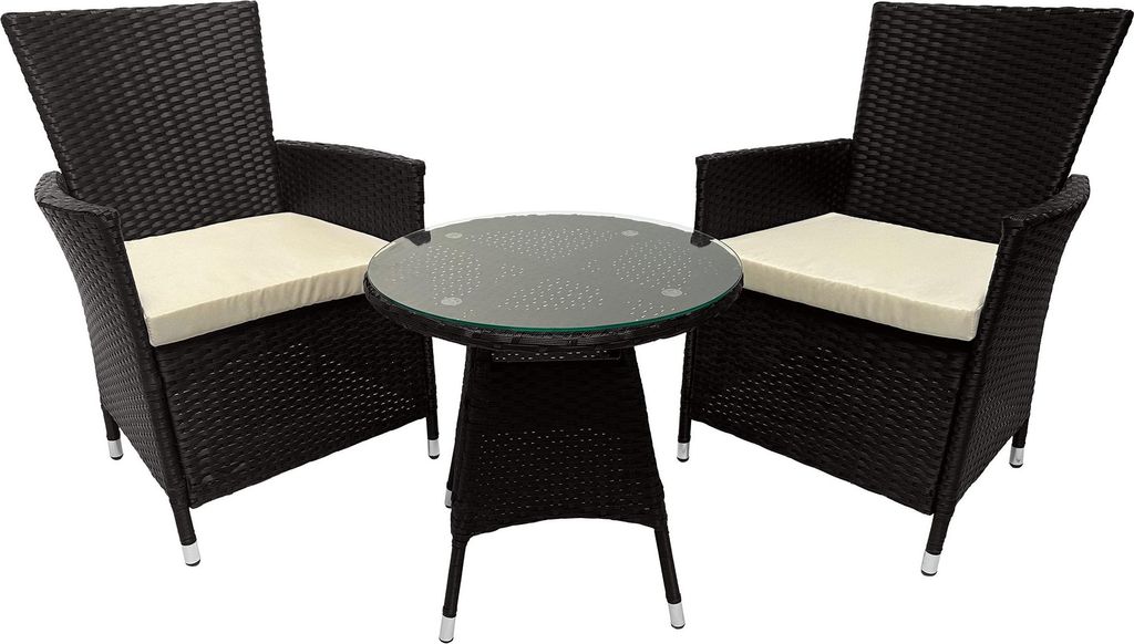 A three-piece outdoor furniture set consisting of two chairs and a table.