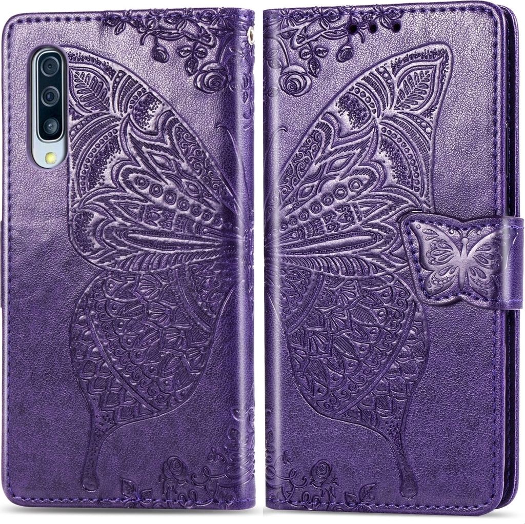 Mobigear Butterfly Samsung Galaxy A70 Hülle Klapphülle Geldbörse - Lila