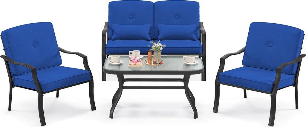COSTWAY Ensemble mobilier de jardin 4 pièces avec coussins d'assise gris