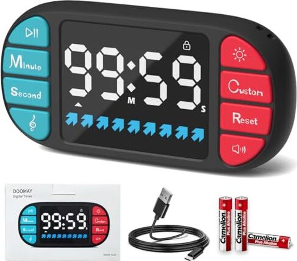 Doomay Digital Kitchen Timer Magnetic Countdown -Timer, große 3,6 -Zoll -LED -Display, 3 Helligkeitsstufen, 4 Lautstärke Alarmtöne Kinder, Schul...