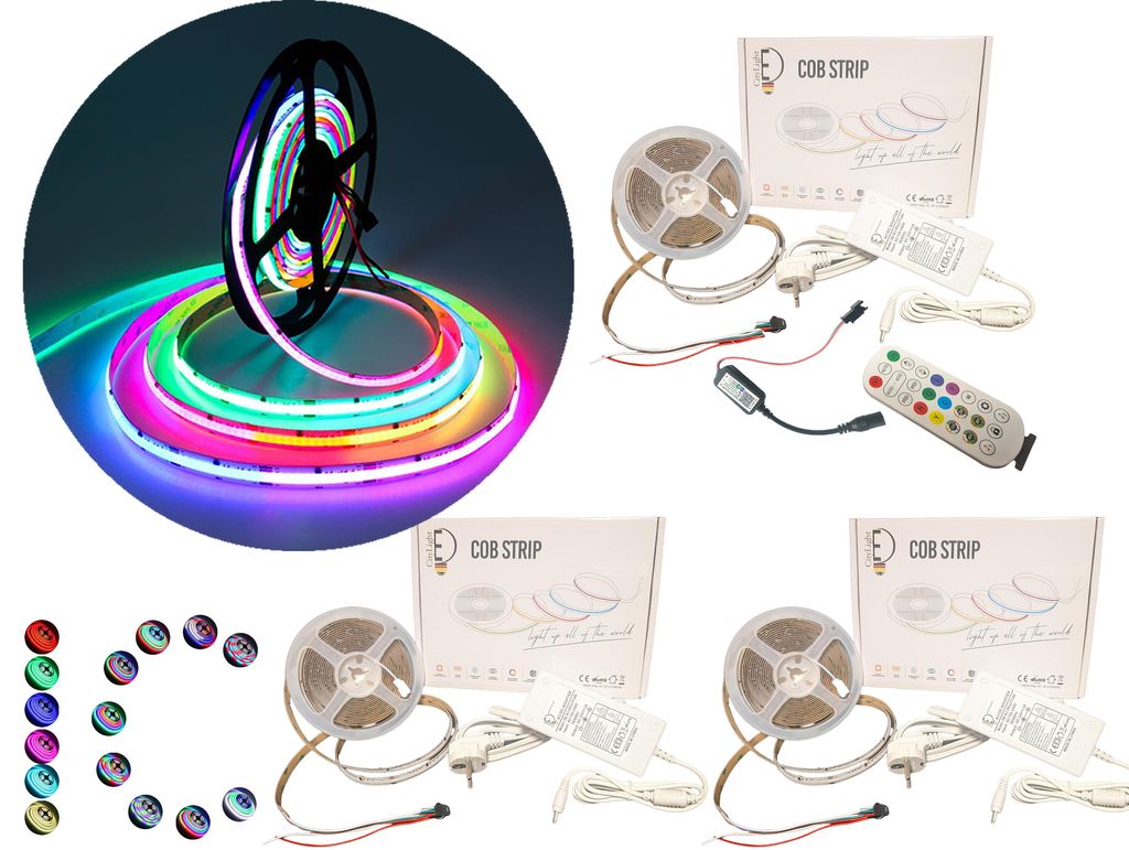 30 Meter COB RGBIC LED Strip Set. 24V, Dimmbar, 576 LEDs/M, selbstklebend Led Band, APP Steuerbar, Bluetooth, Dreamcolor LED Streifen, RGB IC