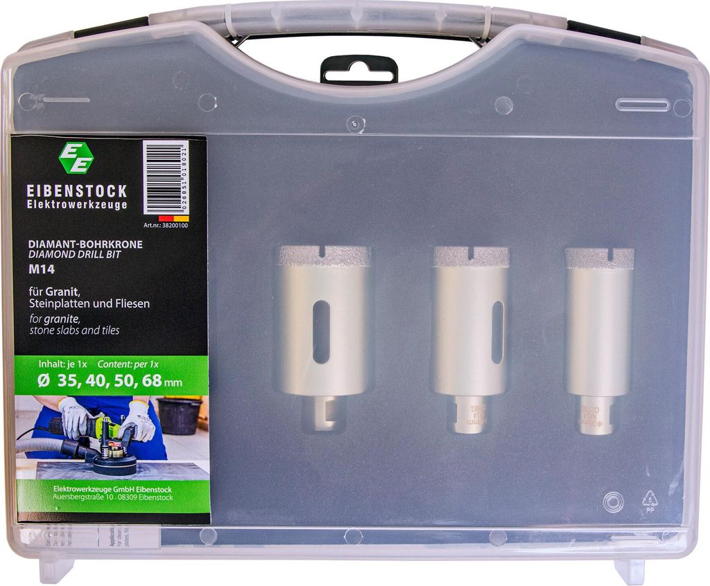 Eibenstock Fliesen-Bohrkronen trocken M 14, 4er-Set (Ø 35, Ø 40, Ø 50, Ø 68) EFB 68