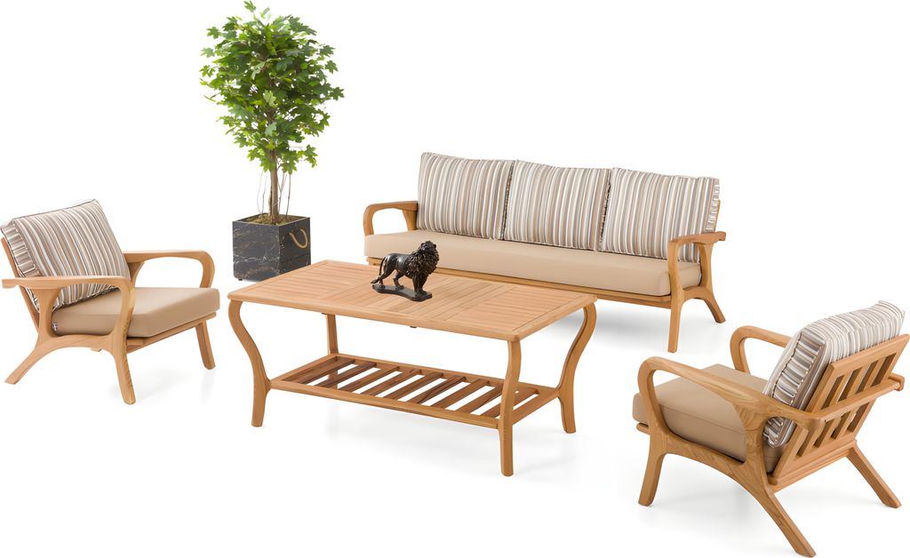 Gartenmöbel Set aus Holz und Textil in Beige modern