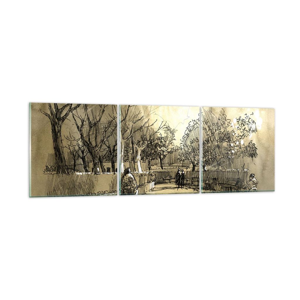 Bilder auf glas - Park Spaziergang Baum - 90x30cm - Glasbilder - Wandbilder - Kunstdruck - zum Aufhängen bereit - Wanddekoration aus Glas - Glas B...