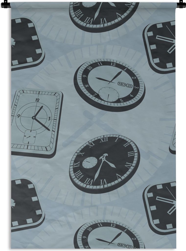 MuchoWow Wandteppich Wandbehang Uhr - Muster - Vintage 60x90 cm Tapisserie Dekoration Wandtuch - Foto-Teppich - Abwaschbar