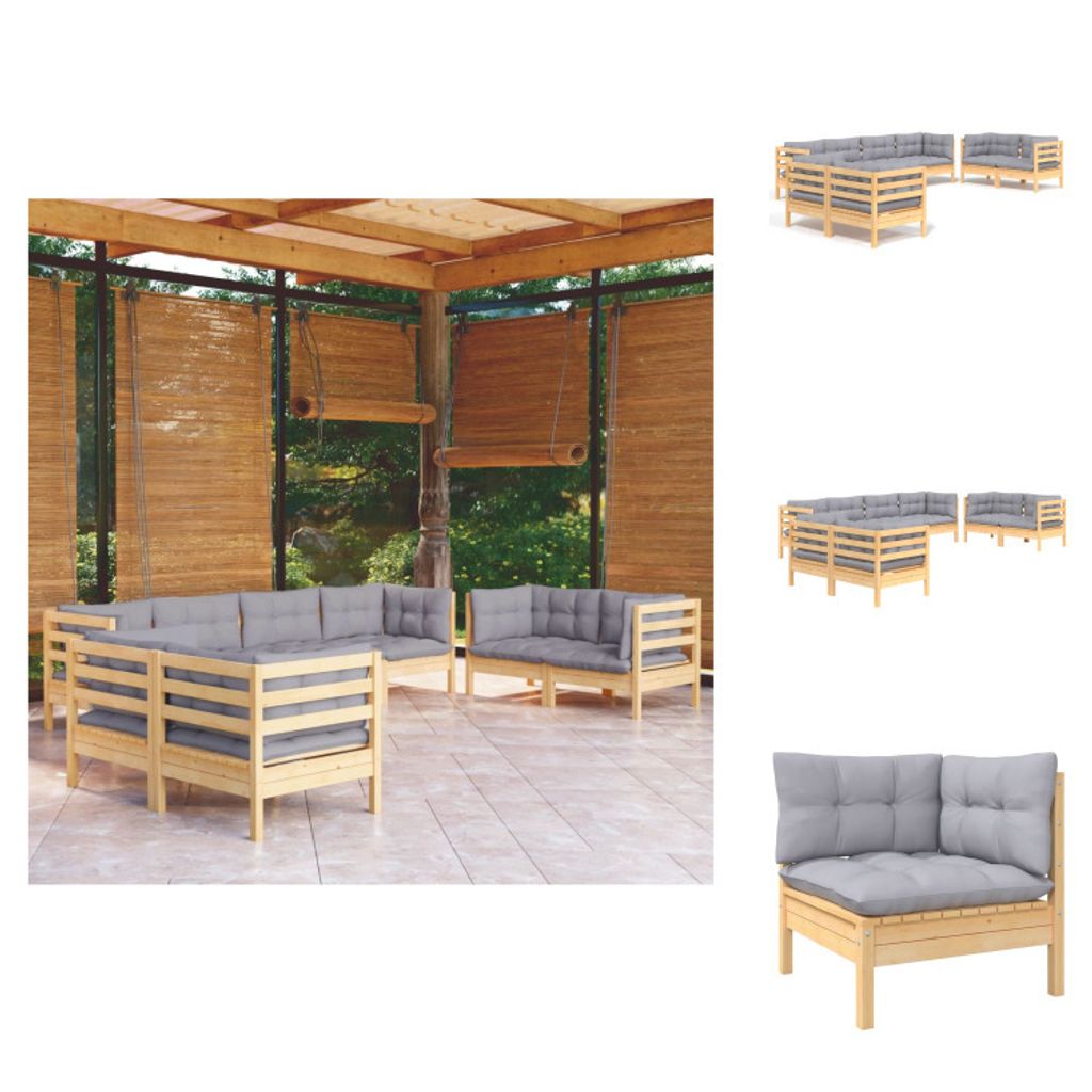 vidaXL 8-tlg. Garten-Lounge-Set mit Grauen Kissen Kiefer Produktbild 
