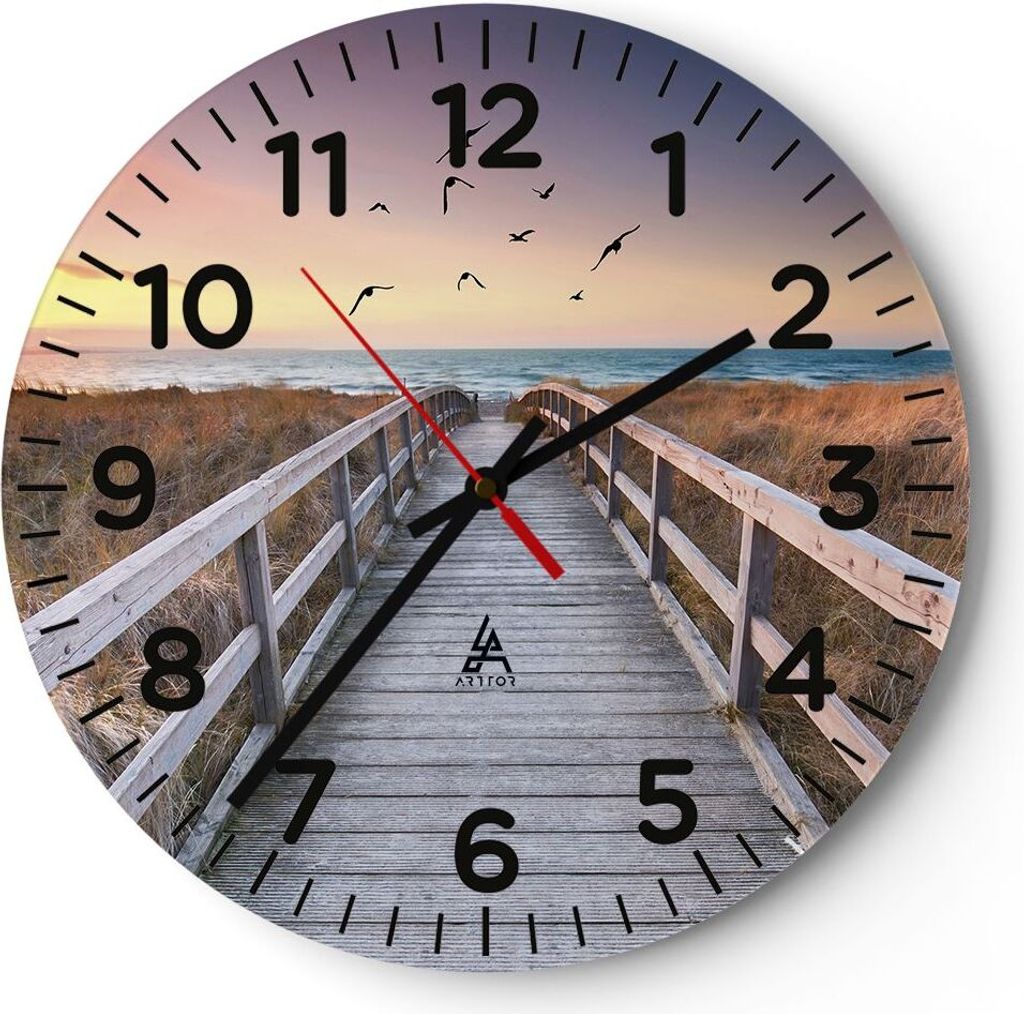 Wanduhr - Rund - Glasuhr - Eintrag auf der Strand - 40x40cm - Schleichendes Uhrwerk - Lautlos - zum Aufhängen bereit - Dekoration Modern - Wanddek...