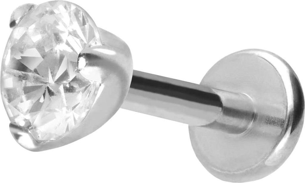 Ohrpiercing, Nasenpiercing Titan Labret mit Innengewinde EINGEFASSTER KRISTALL Silber Stablänge: 10mm | Stabstärke: 1,2mm | Kristallgröße: 4mm