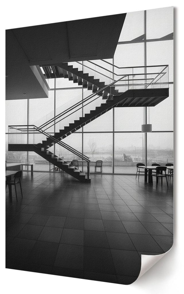 Treppenhaus innen- Kunstdruck A3 (29x42 cm) - Industriell, Modern- Wandbild für Wohnzimmer Schlafzimmer & Flur, Modernes Poster Wanddeko, Ungerahmt