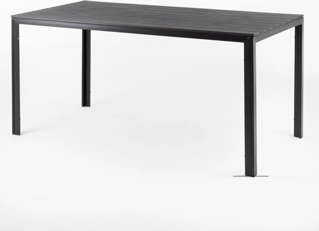 Table de jardin 6 places THOMAS 156x78 cm, Acier et Effet Bois, Noir