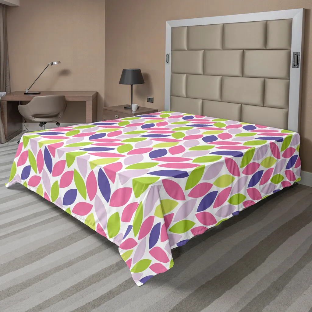 Drap Décoratif 260x228 cm pour Grand Lit - Motif Abstrait Feuilles Vert