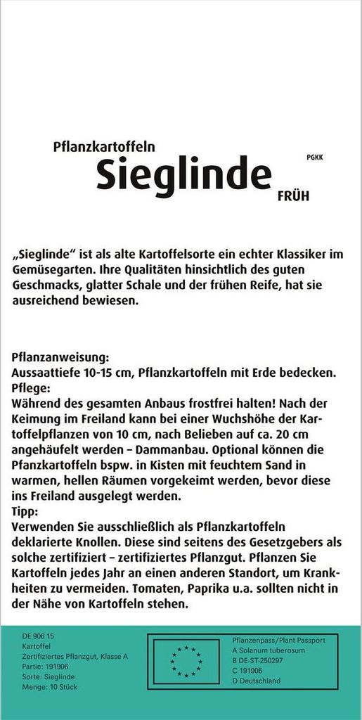 Quedlinburger 84010 Pflanzkartoffel Sieglinde (10 Stück) Produktbild 