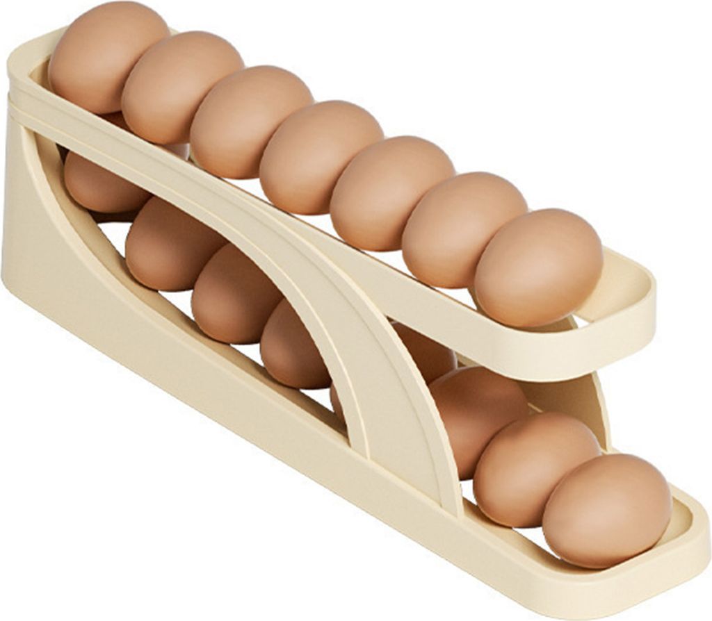 1/2 Stück Eierkarton mit Seitentürschieber für den Kühlschrank, zwei Ebenen, automatisches Rollen, große Kapazität, Eier-Organizer, Eierspend...