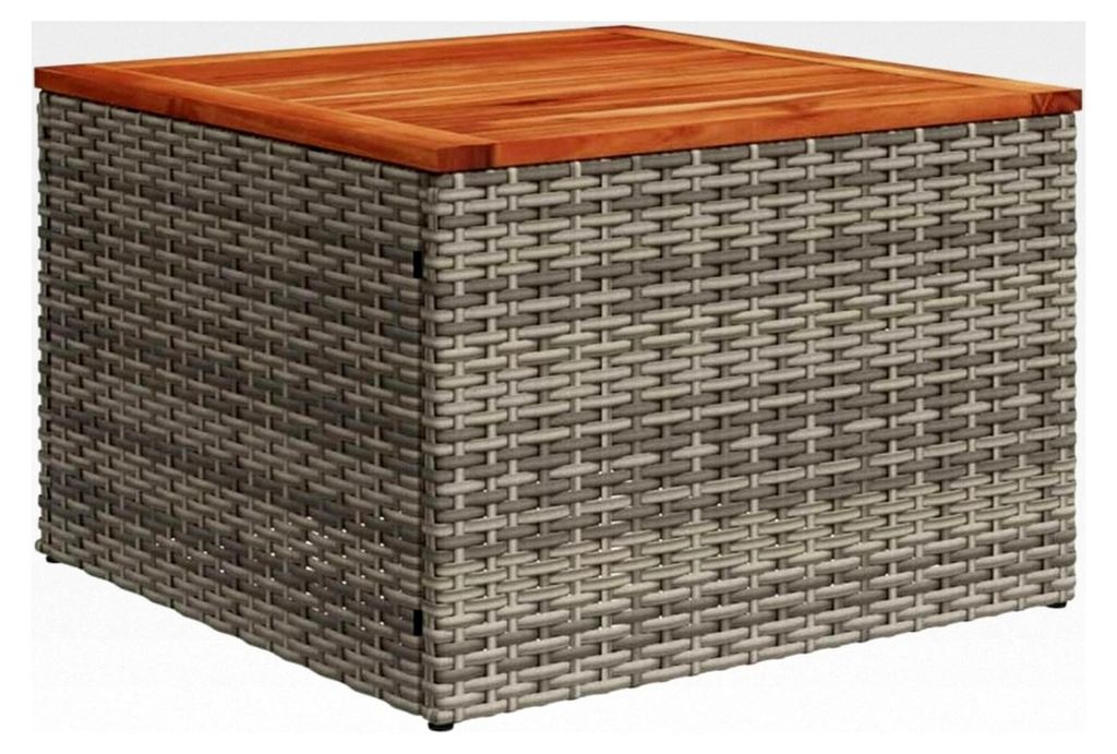 Gartentisch, Couchtisch für Garten und Terrasse, Beistelltisch mit Stahlrahmen, Outdoor Tisch Gartenmöbel, Grau Poly Rattan Akazienholz