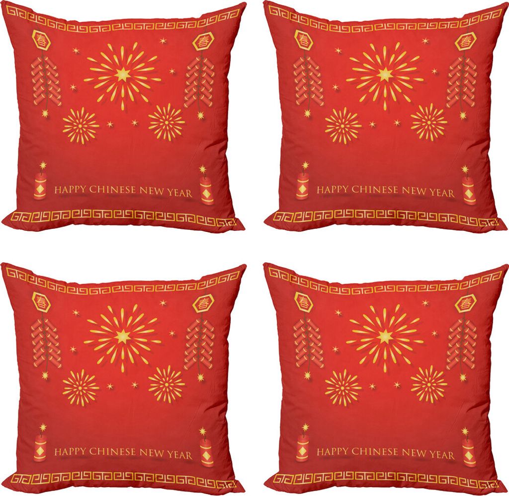 ABAKUHAUS Chinesisches Neujahr Kissenbezug Set (4 Stück), Lunar Oriental Festival, Moderner Doppelseitiger Digitaldruck, 45 cm x 45 cm, Vermilion ...