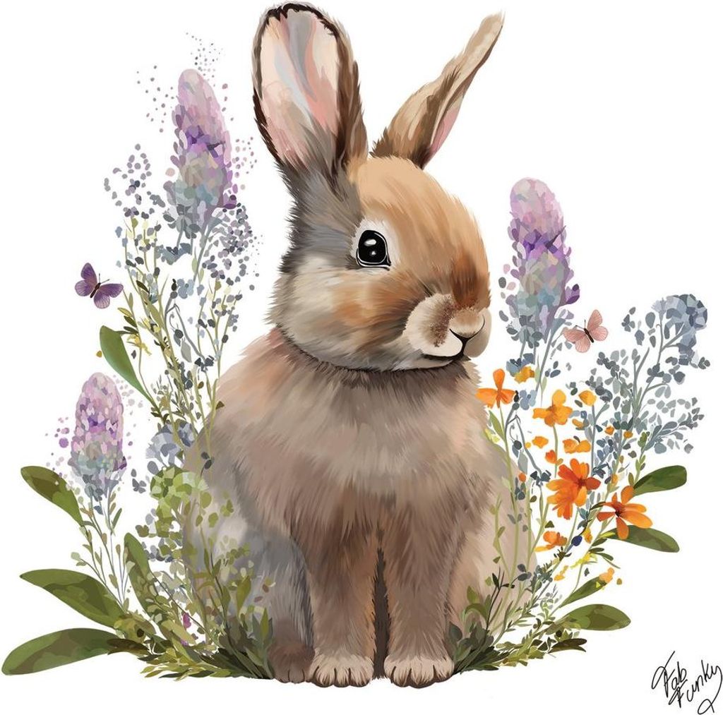 20 Servietten Belle Bunny - Hase an einzelnen Blumen 33x33cm