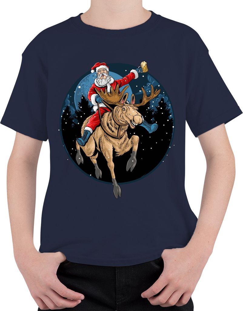 Weihnachtsmann Bier Rentier - Weihnachten Weihnachtsgeschenk Christmas Uni Kinder T-Shirt, Navy, 152