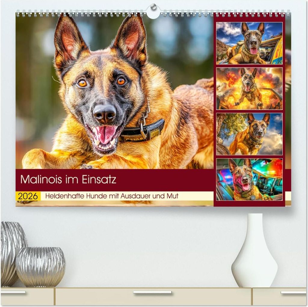 Malinois im Einsatz. Heldenhafte Hunde mit Ausdauer und Mut (hochwertiger Premium Wandkalender 2026 DIN A2 quer), Kunstdruck in Hochglanz