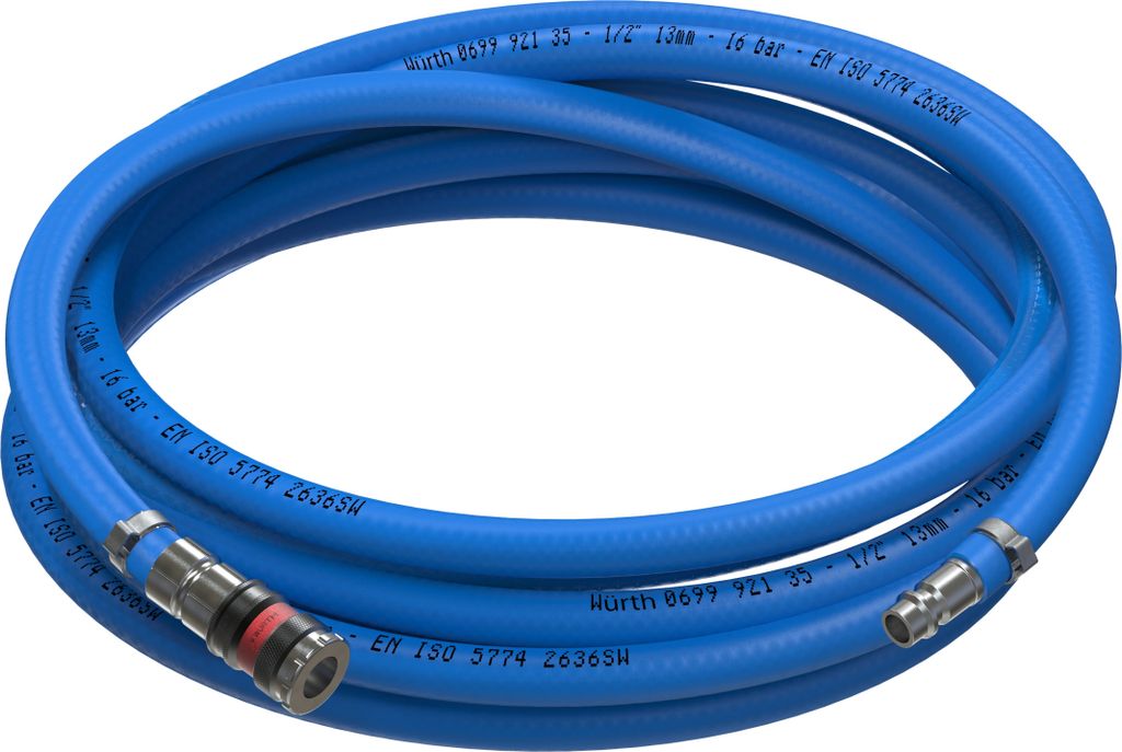 AUPROTEC Sicherheits Druckluftschlauch Set 5m Würth PVC-Schlauch Ø 13mm + S 2000 Sicherheitskupplung