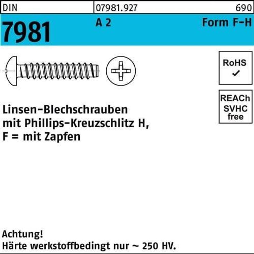 Reyher Blechschrauben DIN 7981 A 2 3,5 x 13 -F-H A 2 (1000 Stück)