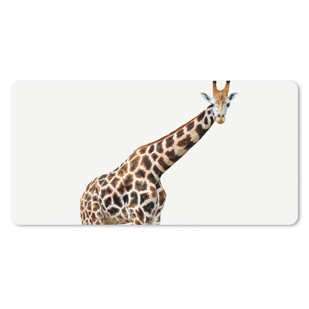 MuchoWow Schreibtischunterlage Giraffe - Tiere - Weißer Hintergrund - Kinder - Junge - Mädchen 80x40 cm - XXL Mauspad - Gaming Mauspad