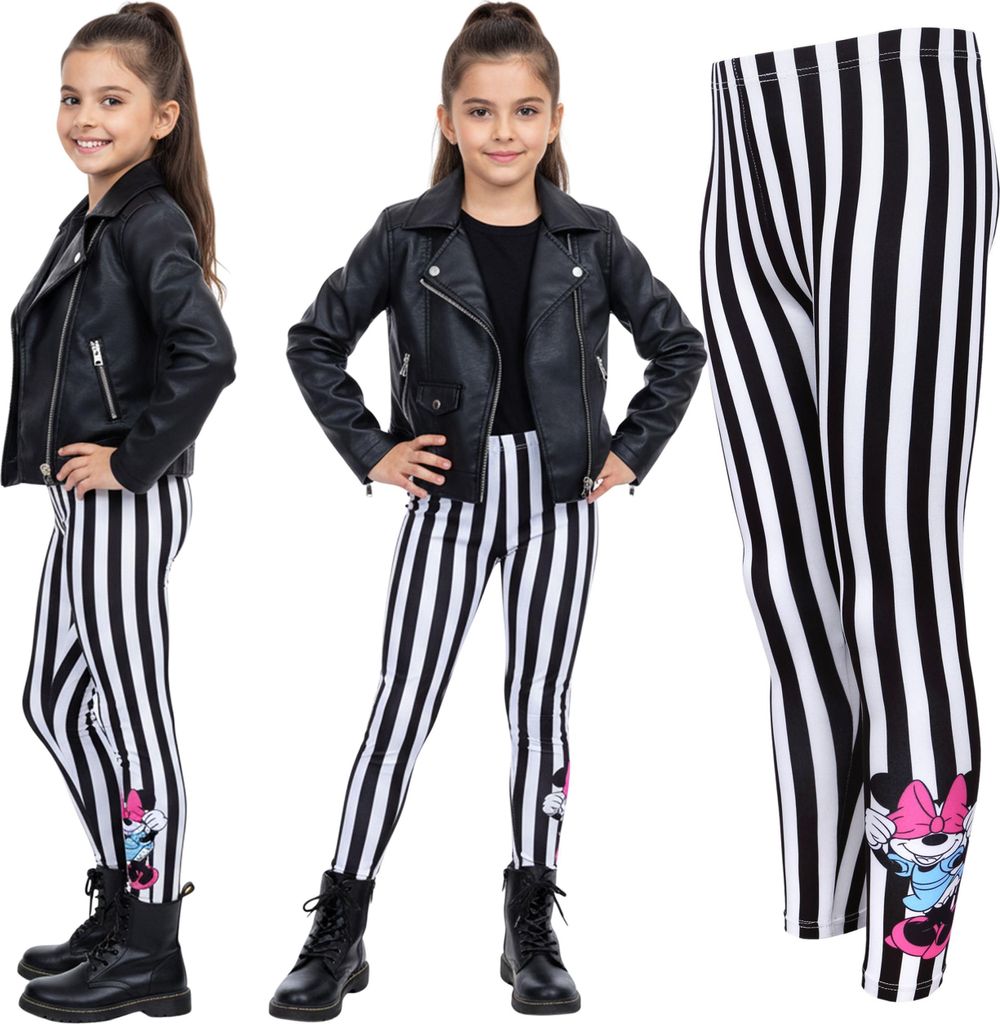 DISNEY Minnie Mouse ELASTISCHE gestreifte Leggings, BEQUEME Leggings für Mädchen 116