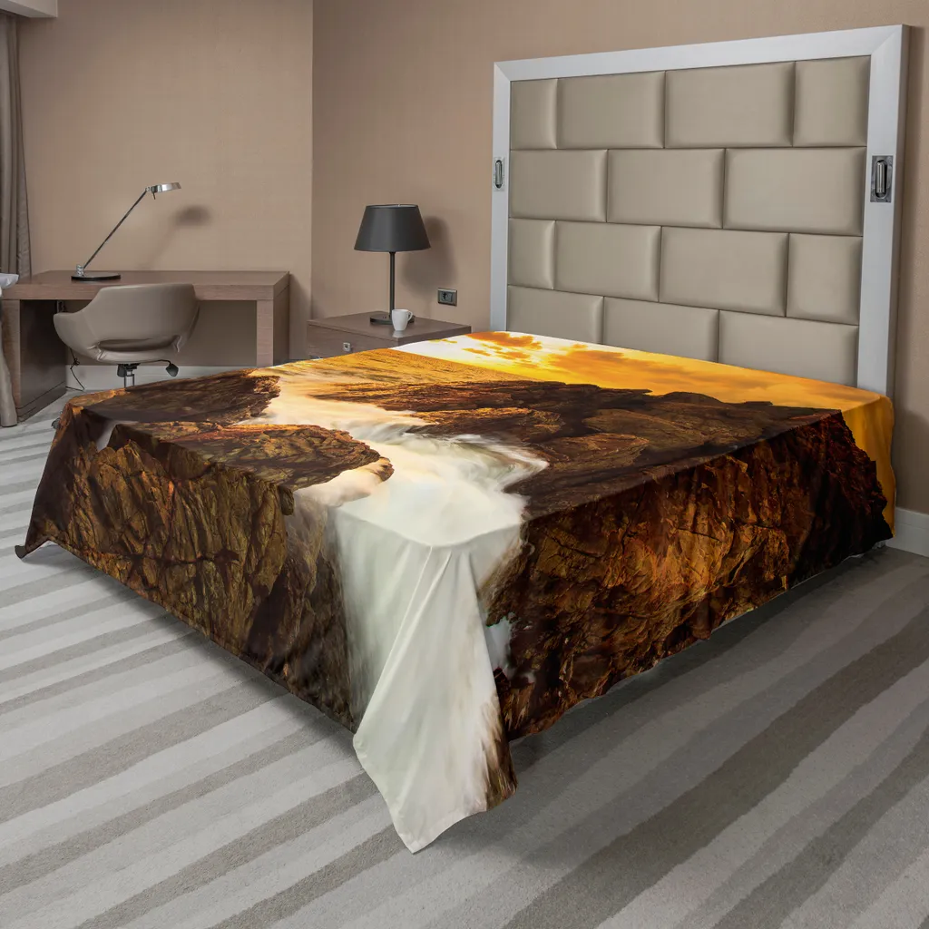 Drap de lit ABAKUHAUS 260x228 cm Motif Coucher de Soleil et Plage Orange