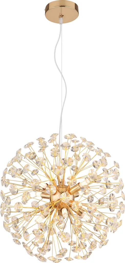Suspension 8 flammes or et cristaux LED, éclairage luxe 40 cm chic
