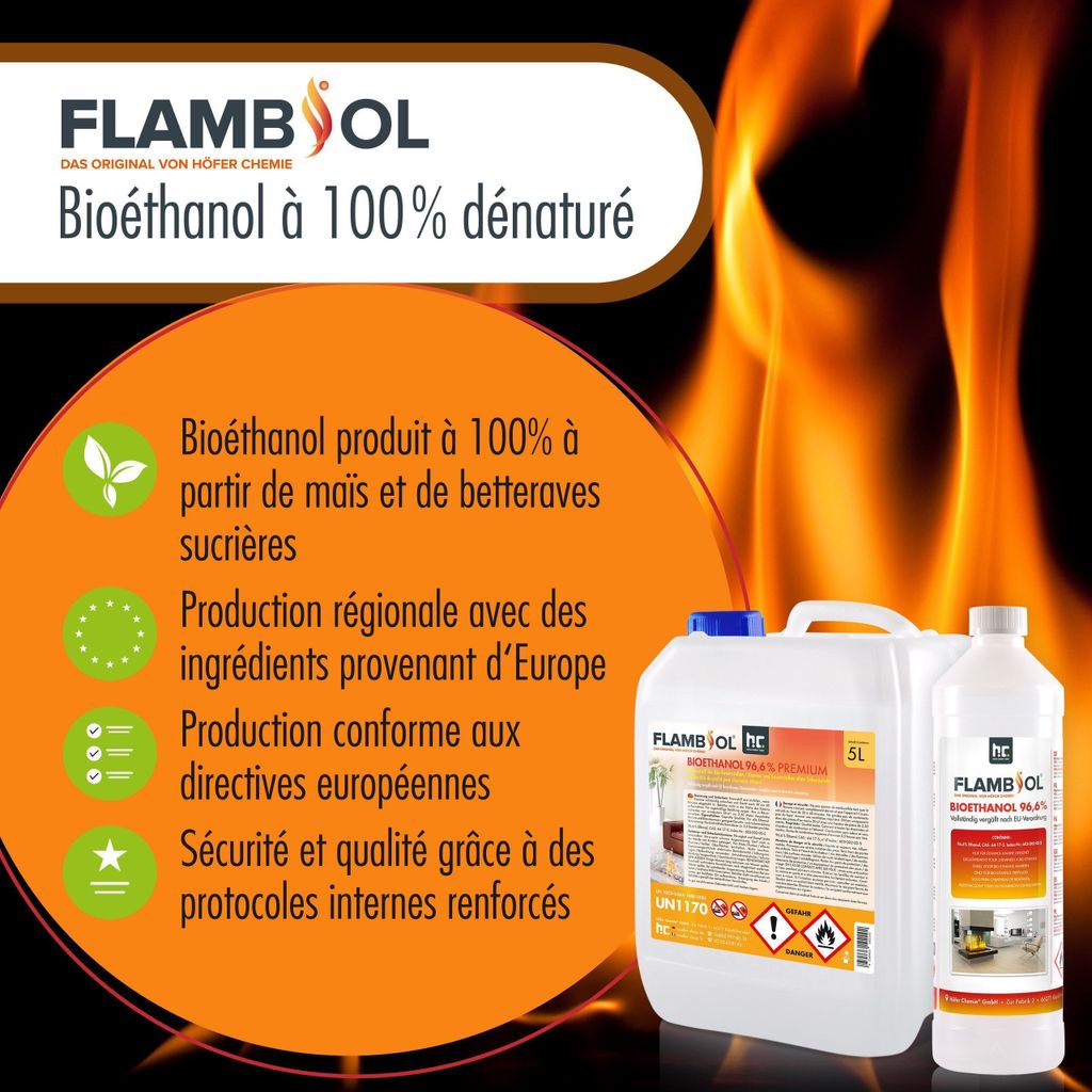 3x 10 L FLAMBIOL® Bioethanol 96,6% Premium für Ethanolkamin Produktbild 8
