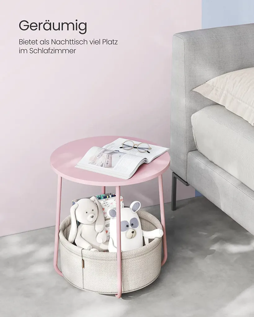 Table de rangement Vasagle Moris rose, petite table d'appoint ronde - 9