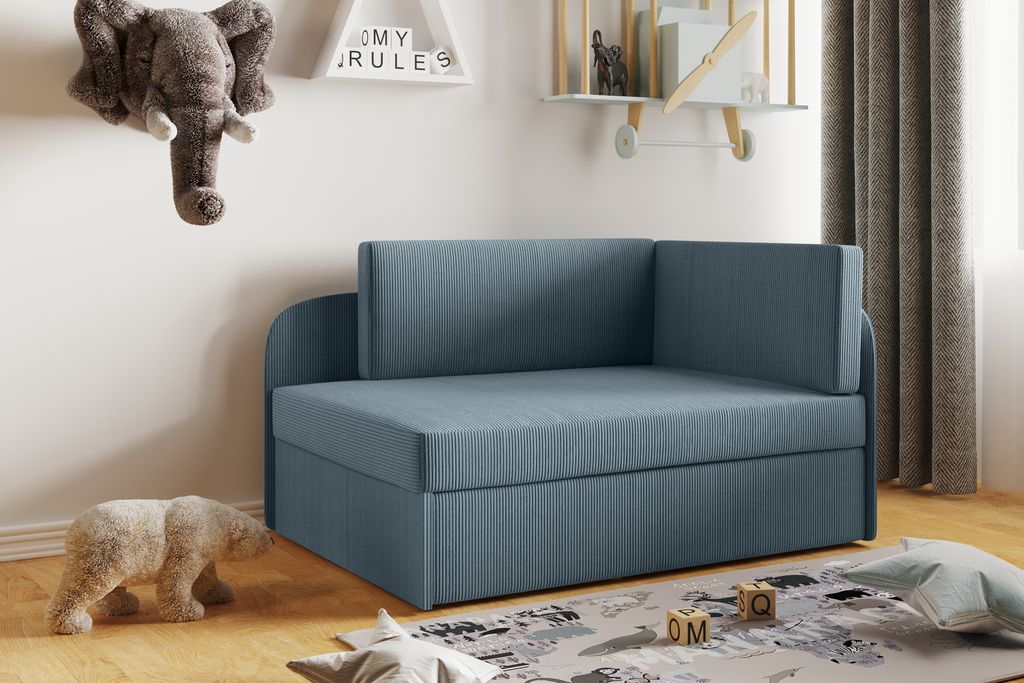 Kaiser Möbel Kinderbett Kindersofa mit schlaffinktion und bettkasten BETTY wachsendes Bett Rechts Blau