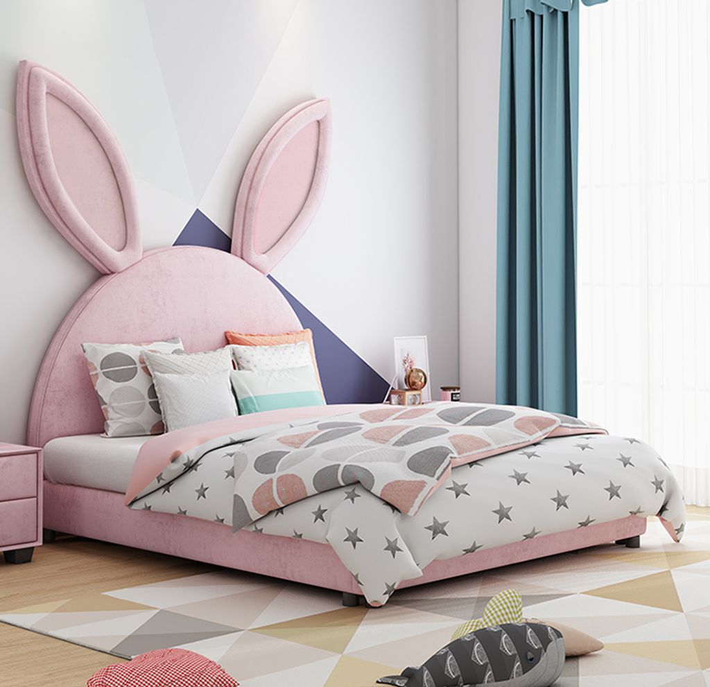 Mädchen Jugendbett Kinderbett Mädchenbett Rosa Romantic Kinderzimmer Hase 1500*2000mm mit Stauraum