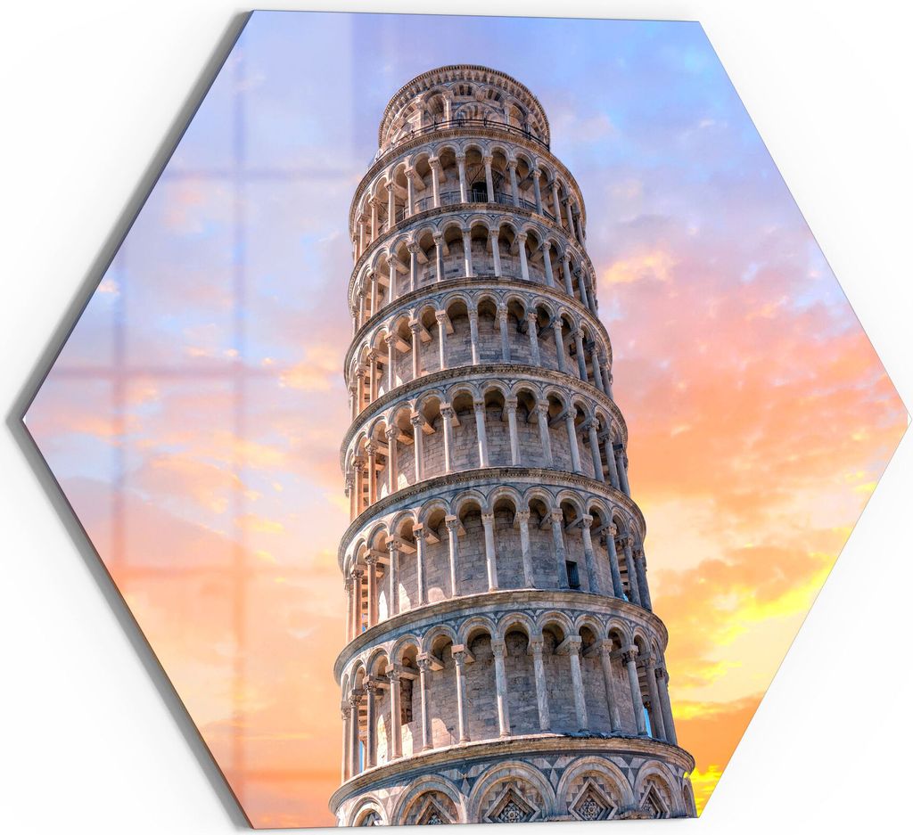 DEQORI Magnettafel Glas 40x35 cm 6-eckig 'Der Schiefe Turm von Pisa' beschreibbar Whiteboard