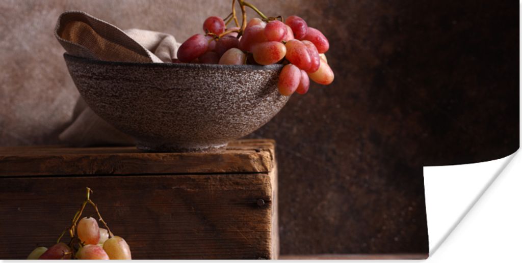 MuchoWow Poster Rustikal - Weintrauben - Schale - Stilleben - Obst 80x40 cm - Wanddeko