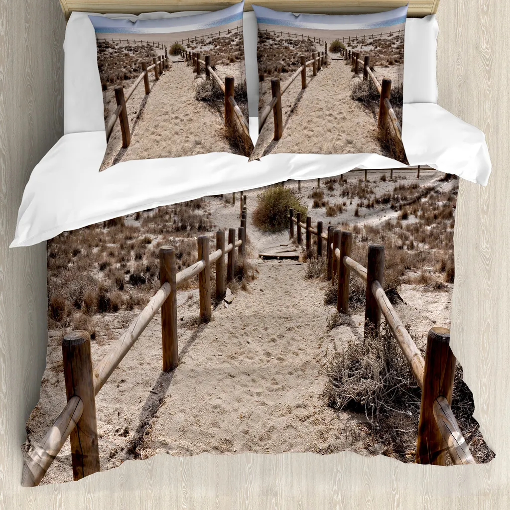 Copripiumino Blu Beige ABAKUHAUS Spiaggia - Set Letto 2 Pezzi