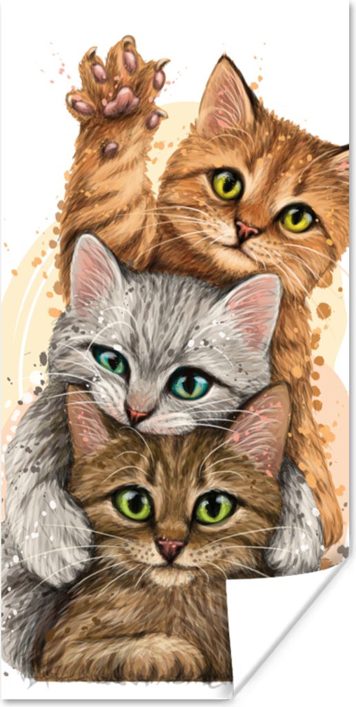 MuchoWow Poster Katzen - Illustration - Haustiere - Katze 80x160 cm - Kinderzimmer