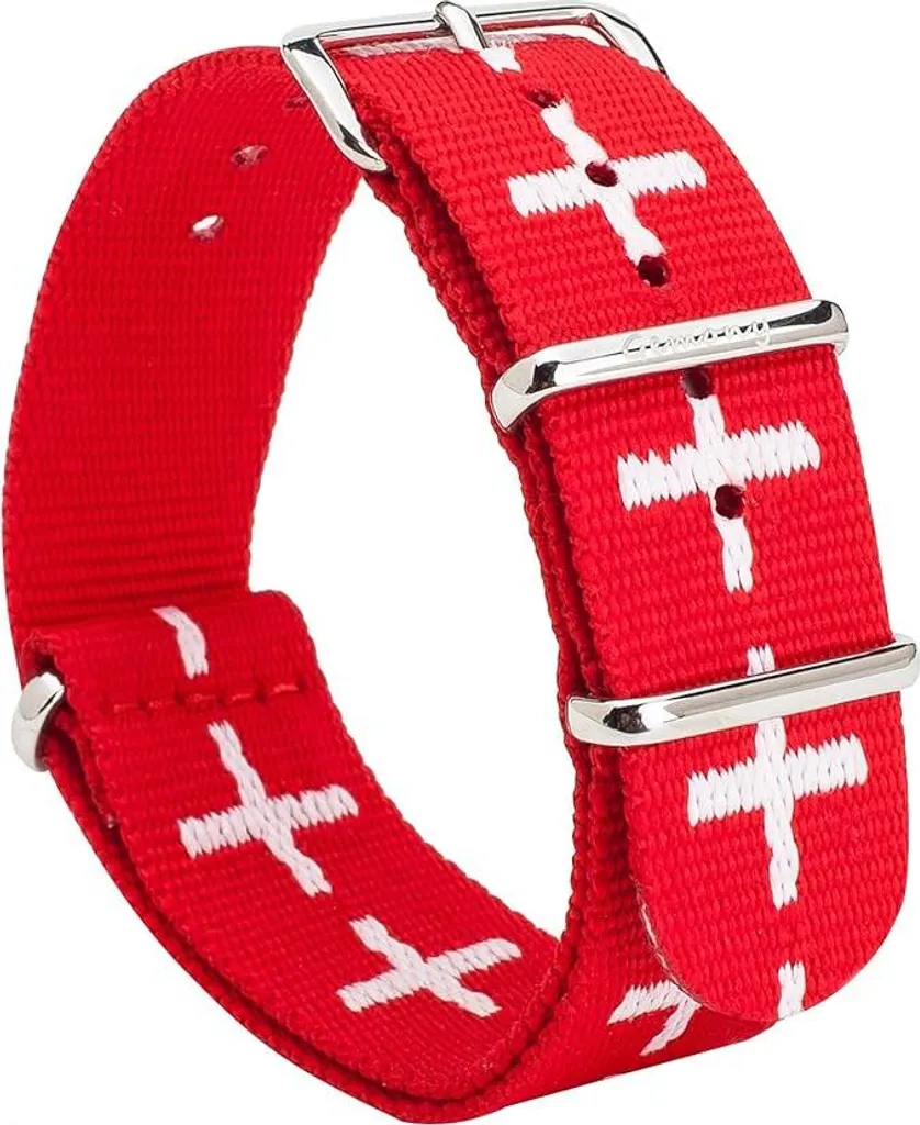 Bracelet montre universel nylon rouge 20 mm style NATO boucle argentée