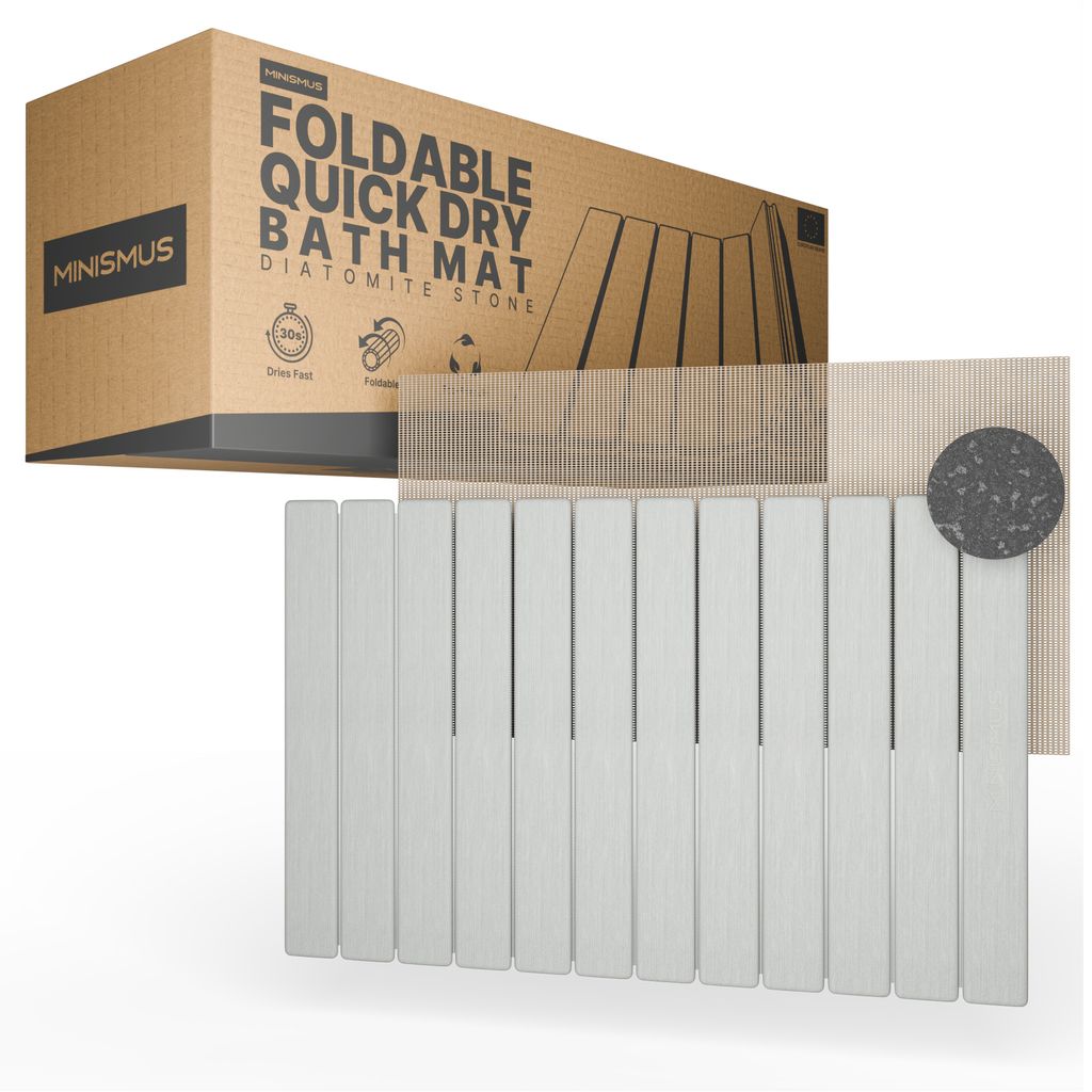 Minismus Aufrollbare Badematte Stein 60x40cm - Diatomite Steinmatte Badezimmer - Stein Badematte Schnelltrocknend - Kieselgur Badematte (Hellgrau)