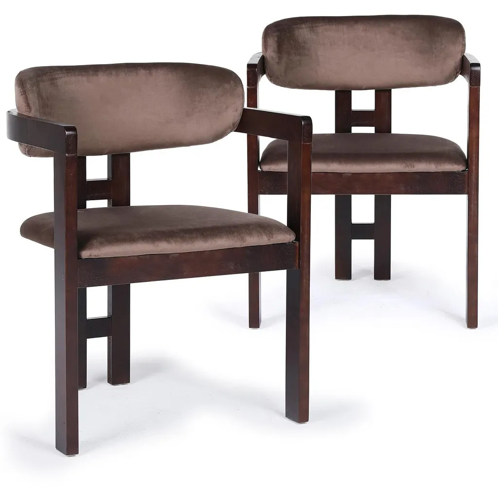 Chaise de salle à manger en velours marron et bois Oregon (Lot de 2)