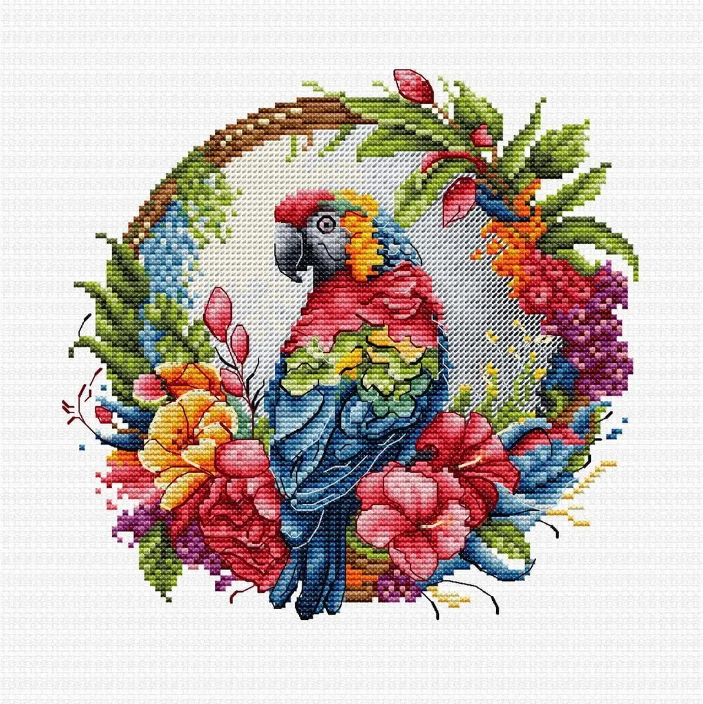 Kit DIY broderie point de croix Perroquet Tropical pour déco fait main