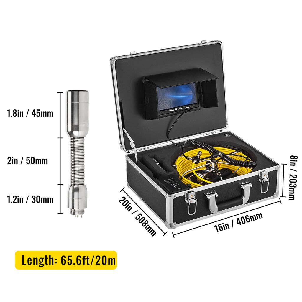 Caméra sous-marine, 9 DVR Enregistreur 20m / 50m / 100m Fiseur de poisson de pêche sous-marine IP68 Imperméable 20 Le Caméra tournante DS 360 degrés(FX9D-20M