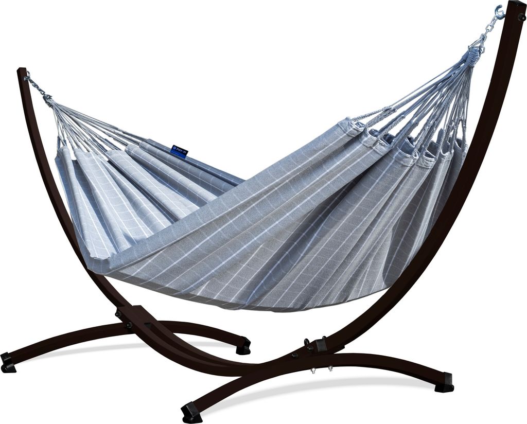 Potenza Outdoor Catargo Hängematte mit Gestell für 2 Personen I Baumwolle Doppelhängematte XXL 220x160, 220kg I Braun Hängemattengestell 220kg,...