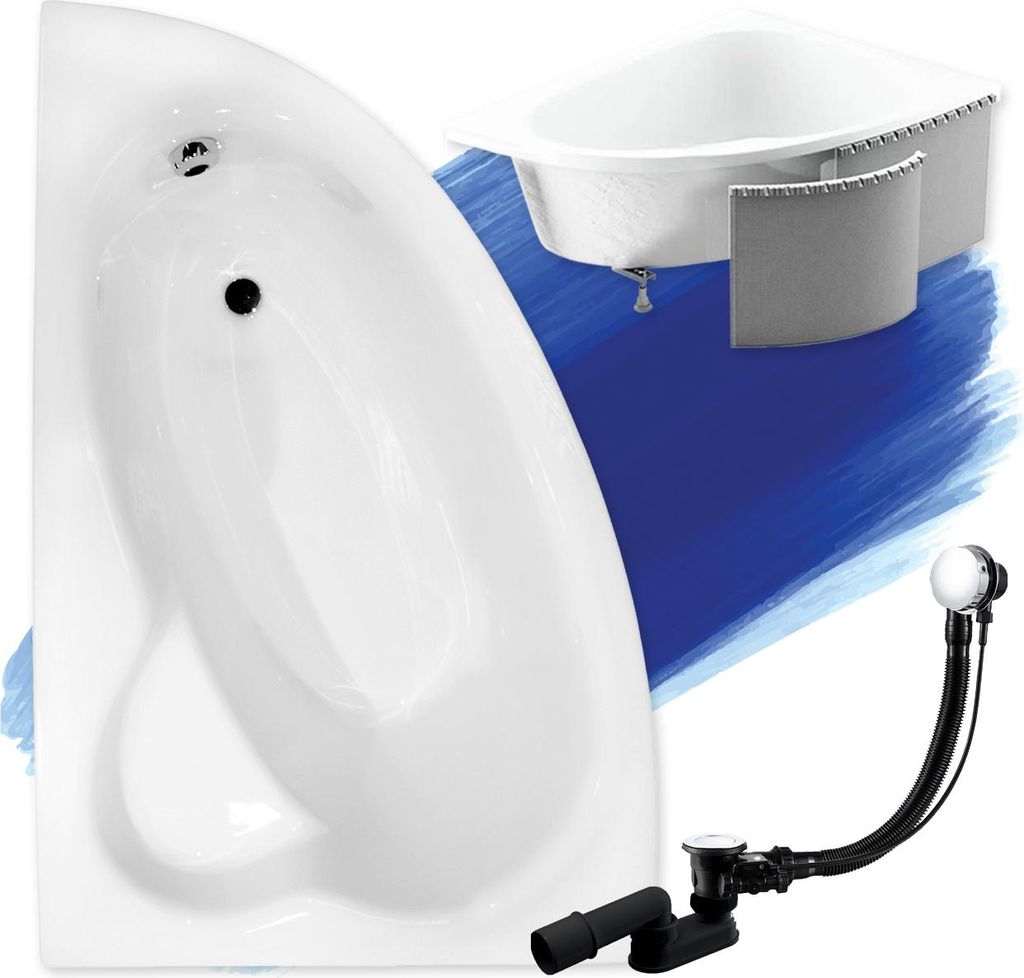BADLAND Eckbadewanne Badewanne Natalia LINKS 150x100 mit Ablaufgarnitur, Füßen und Styroporverkleidung GRATIS