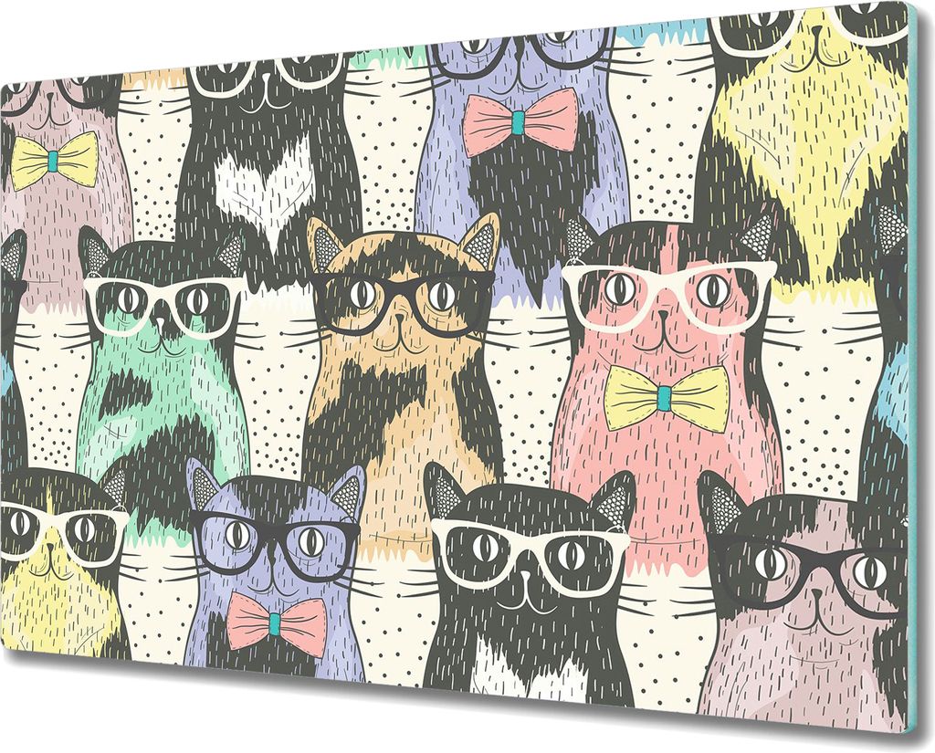 Herd-Abdeckplatte Glas Schneidebrett Ceranfeld-Abdeckung - 80x52 cm - Katzen mit Brille